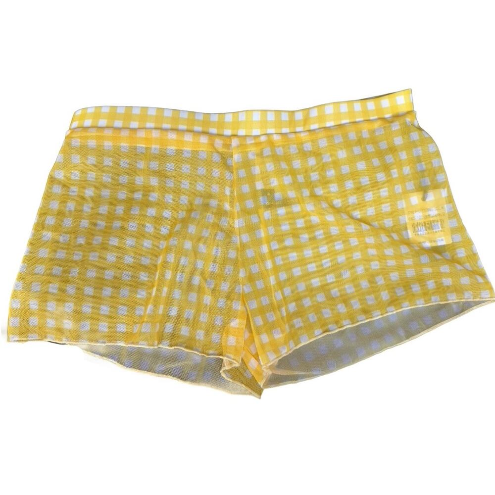 NWT Kendall & Kylie Yellow White Checkered Coverup Shorts, Sz Medium